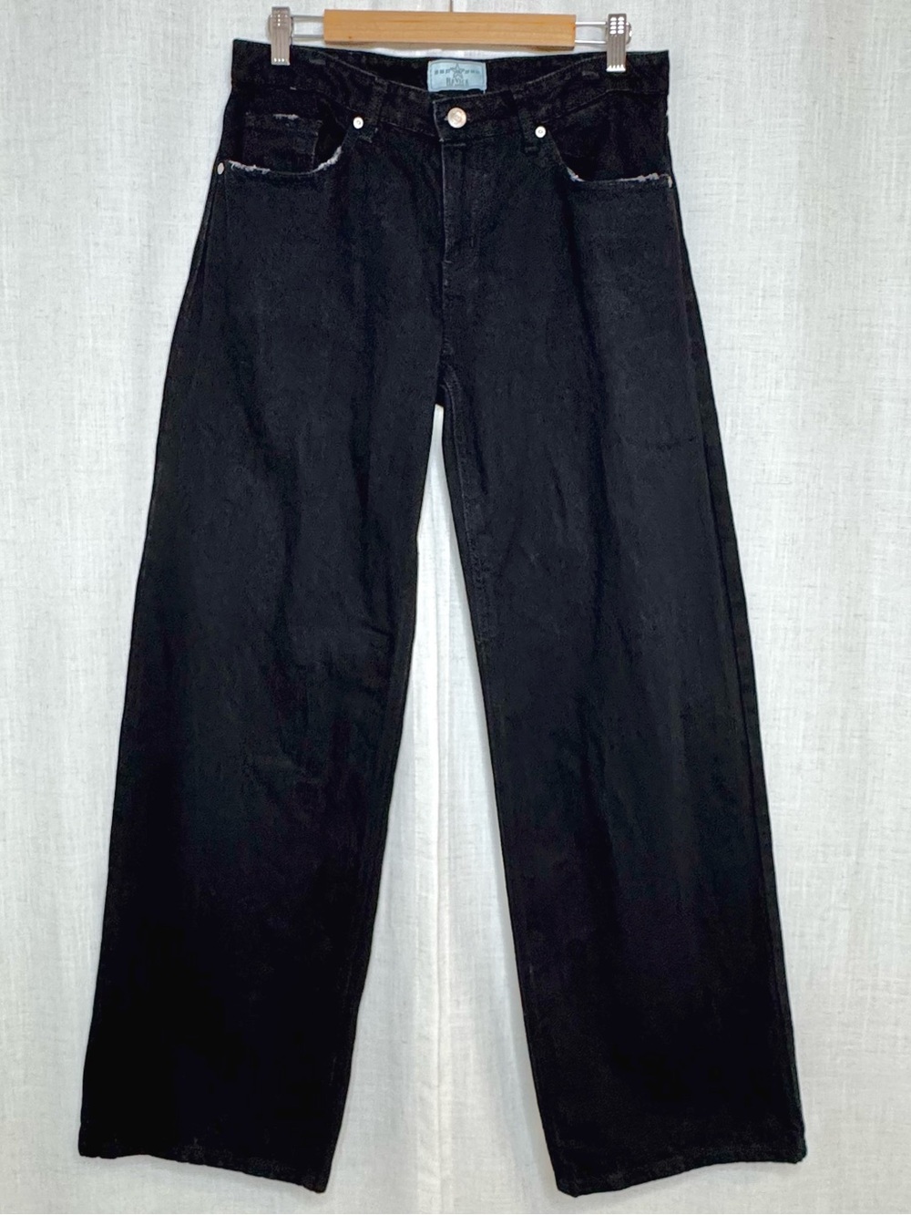 Revice Los Angeles Black Wide Leg Distressed Jeans Size 28